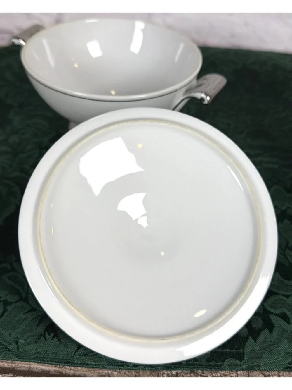 Vintage Sango Platina Sugar Bowl Lid Creamer Set  Japan MCM White Gray Platinum - Picture 8 of 16